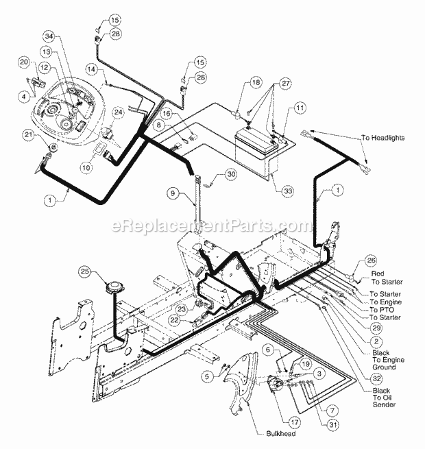 Battery, Electrical Components And Switches ( Diagram and Parts List for 2164 13A-264G100 Cub Cadet Lawn Tractor